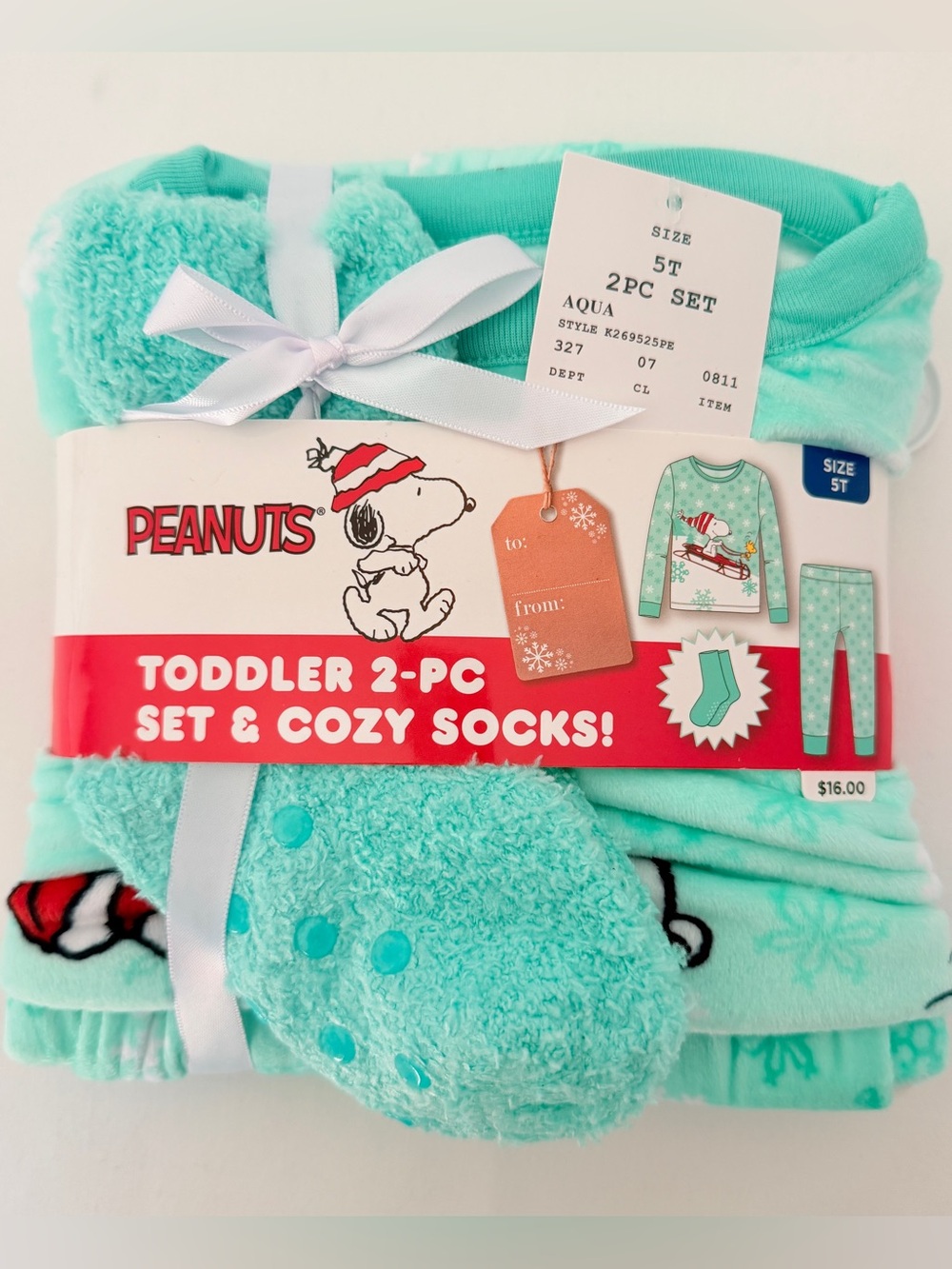 Peanuts Snoopy Christmas Pajama Set Socks 5T NWT